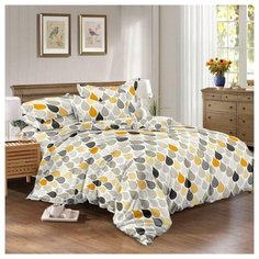 Постельное белье 2-спальное Диана-Текс Осенний дождь 70х70 см, микрофибра серый/оранжевый/черный