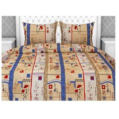 Постельное белье 2-спальное Fiorelly Стамбул бежевый 033/1 70х70 см, бязь бежевый/синий