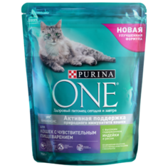 Корм для кошек Purina ONE при чувствительном пищеварении, с индейкой и с рисом 750 г