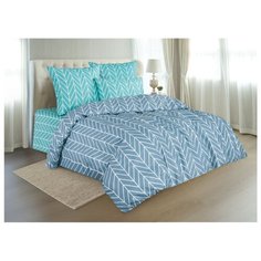 Постельное белье евростандарт Guten Morgen Herringbone, перкаль синий/голубой