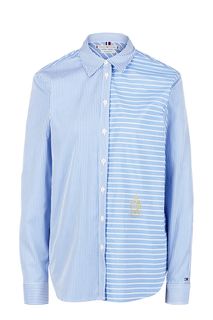 Рубашка из хлопка в полоску с вышивкой Tommy Hilfiger