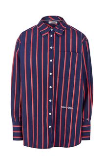 Синяя хлопковая рубашка оверсайз в полоску Tommy Jeans