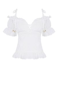 Белая блуза из хлопка с оборками Guess