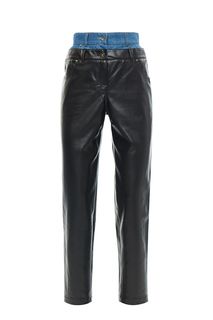 Черные зауженные брюки с вставкой из денима Polunina