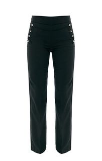 Широкие черные брюки с декоративными пуговицами Comma