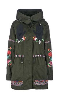 Хлопковая парка с металлическим декором и цветочной вышивкой Desigual