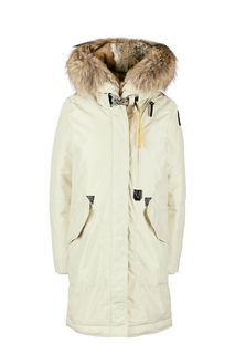 Парка молочного цвета с меховой отделкой Parajumpers