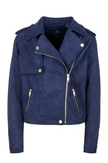 Короткая синяя куртка с косой молнией Armani Exchange