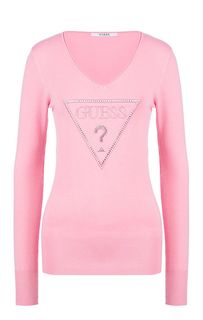 Розовый джемпер из вискозы с вышивкой Guess
