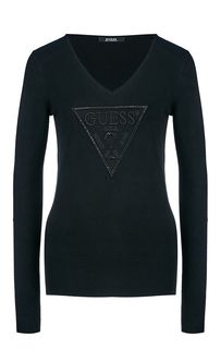 Черный джемпер из вискозы с вышивкой Guess