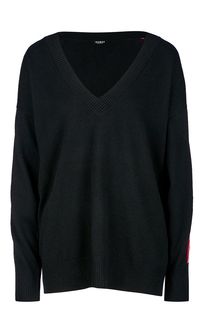 Черный джемпер оверсайз с треугольным вырезом Guess