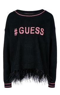 Джемпер черного цвета с отделкой перьями Guess