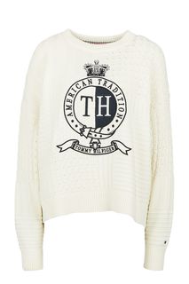 Белый хлопковый джемпер оверсайз Tommy Hilfiger