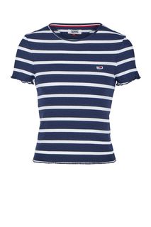 Синий хлопковый джемпер с короткими рукавами Tommy Jeans