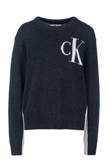 Серый джемпер с монограммой бренда Calvin Klein Jeans