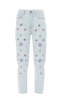 Зауженные голубые джинсы с яркой вышивкой Exotic Jeans Desigual