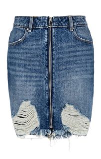 Юбка из денима с потертостями на молнии Guess
