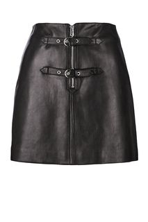 Короткая кожаная юбка черного цвета Pinko