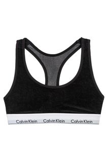 Черный бюстгальтер из бархата в рубчик Calvin Klein