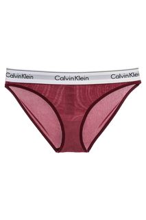 Бордовые трусы-слипы из бархата в рубчик Calvin Klein