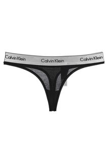 Черные трусы-стринги с широкой резинкой Calvin Klein