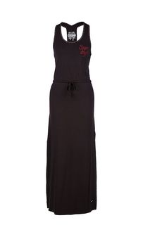 Длинное черное платье-сарафан с декоративной вышивкой Superdry