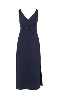 Приталенное синее платье с разрезами по бокам Stefanel