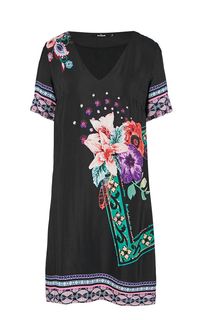 Черное платье из вискозы с цветочным принтом Desigual