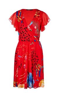 Красное платье с драпированными рукавами Desigual