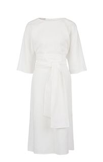 Белое платье с широким поясом Stefanel