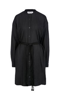 Черное хлопковое платье-рубашка с длинными рукавами Replay
