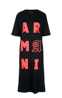 Черное хлопковое платье с ярким принтом Armani Exchange