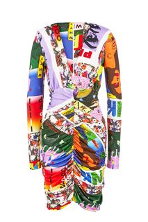 Разноцветное платье из вискозы с глубоким вырезом Pinko