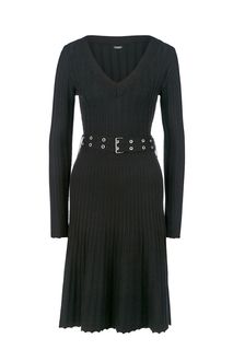 Черное трикотажное платье с расклешенной юбкой Guess