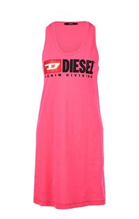 Хлопковое платье цвета фуксии с логотипом бренда Diesel