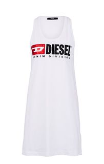 Белое хлопковое платье с логотипом бренда Diesel