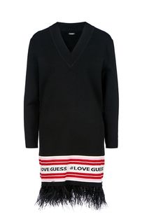 Короткое трикотажное платье с отделкой из перьев Guess