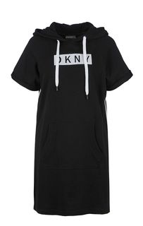 Хлопковое платье в спортивном стиле с капюшоном Dkny