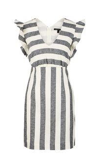 Короткое платье в полоску из хлопка и льна Armani Exchange