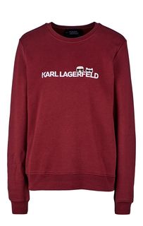 Бордовый свитшот из хлопка с вышивкой Karl Lagerfeld