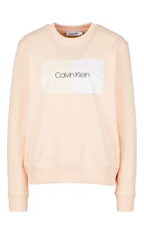 Хлопковый свитшот кораллового цвета с принтом Calvin Klein