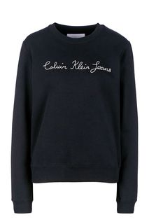 Черный свитшот с вышитым логотипом бренда Calvin Klein Jeans