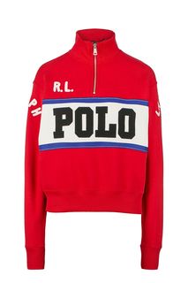 Хлопковая толстовка красного цвета на молнии Polo Ralph Lauren