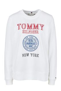 Белый хлопковый свитшот с вышивкой Tommy Hilfiger