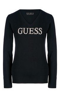 Черная хлопковая футболка с треугольным вырезом Guess