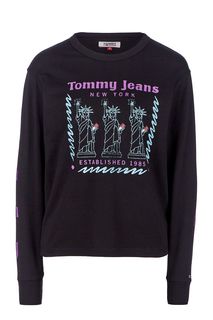 Черная хлопковая футболка с длинными рукавами Tommy Jeans