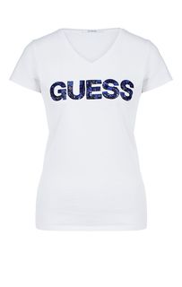Хлопковая футболка с треугольным вырезом Guess
