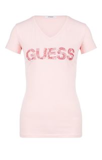 Хлопковая футболка с треугольным вырезом Guess