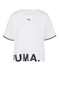Белая хлопковая футболка с принтом Puma