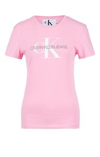 Розовая хлопковая футболка с принтом Calvin Klein Jeans